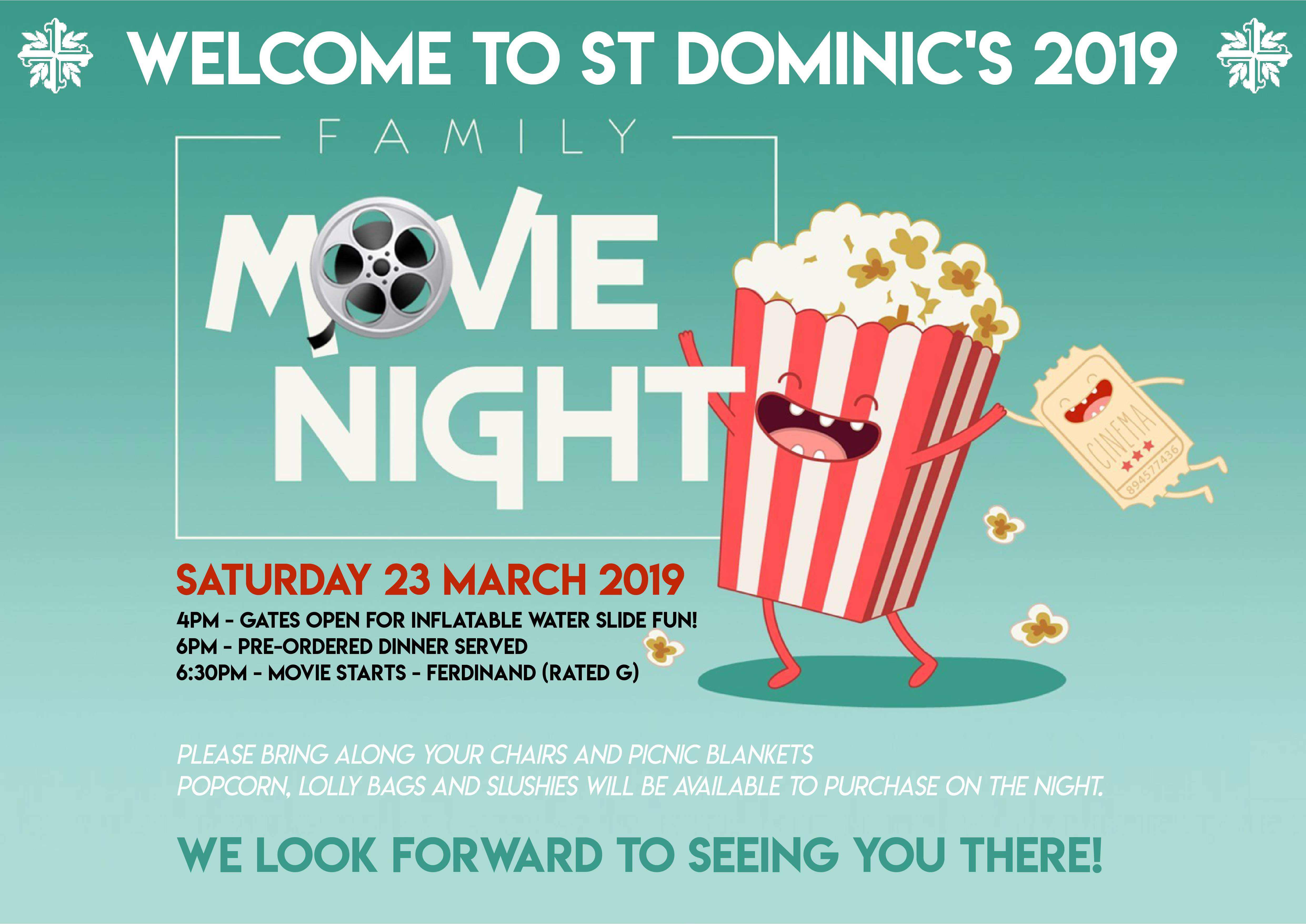 P&F Welcome to St Dominic's Movie Night Flyer