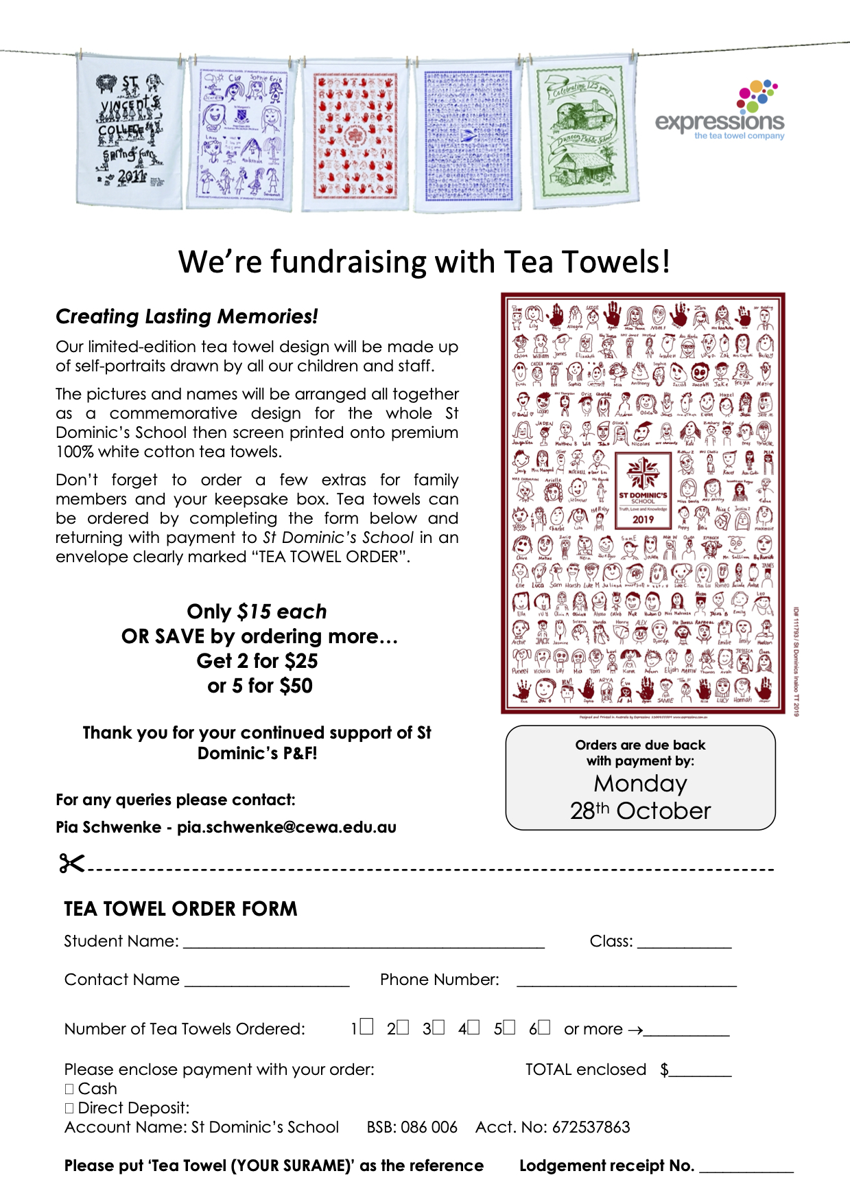 St Dominic's School Commemorative Tea Towel Order Form