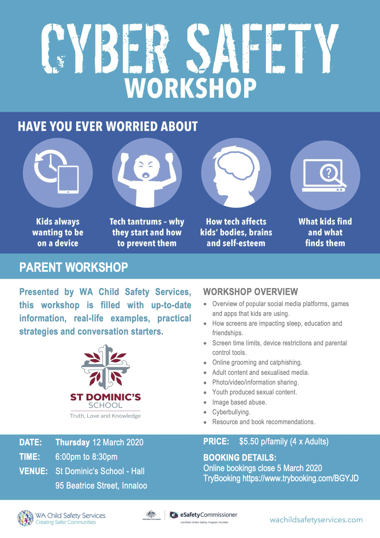 Cyber Safety Workshop at St Dominic's in 2020 - Presented by WA Child Safety Services