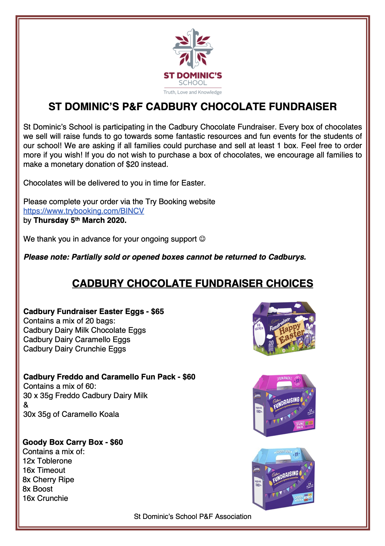 St Dominic's P&F Cadbury Chocolate Fundraiser