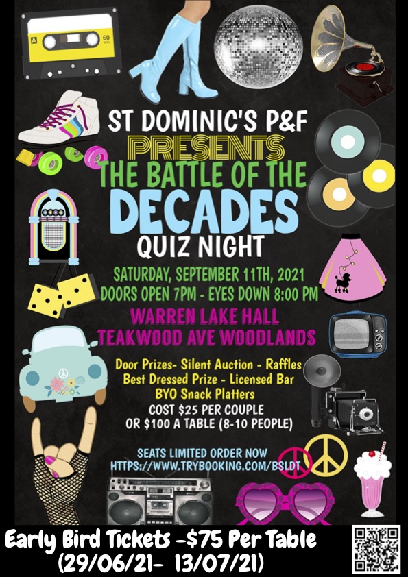 Parents and Friends Battle of the Decades Quiz Night - Saturday, 11th September
