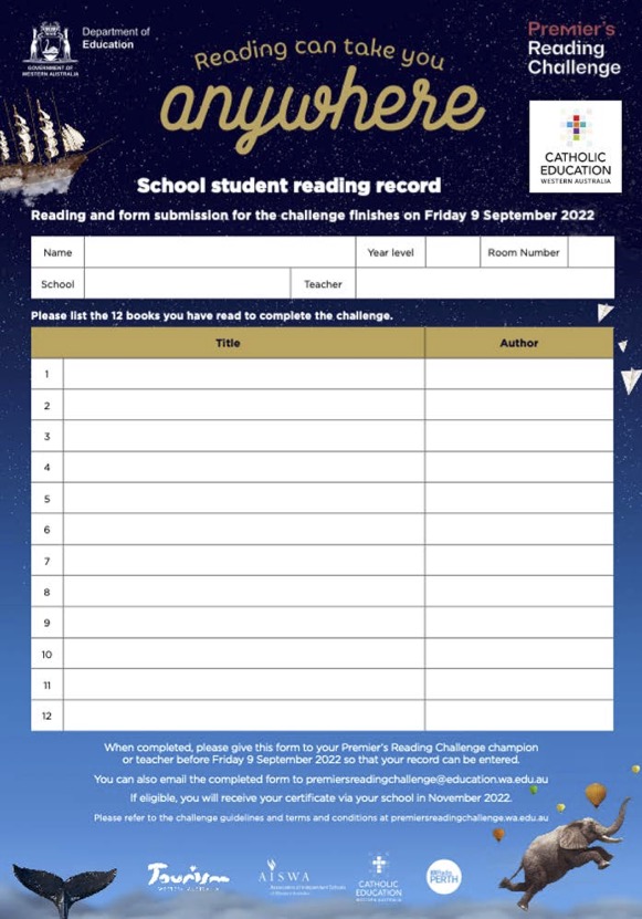 CEWA and St Dominic's Involvement in the Premier’s Reading Challenge 2022