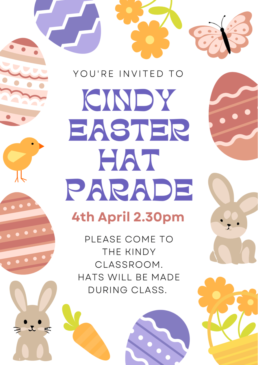 Kindy Easter Hat Parade Invitation St Dominics