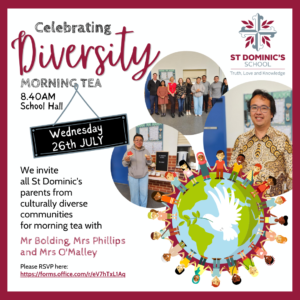 Celebrating and Supporting Cultural Diversity Morning Tea - Wednesday, 26th July at 8:40am