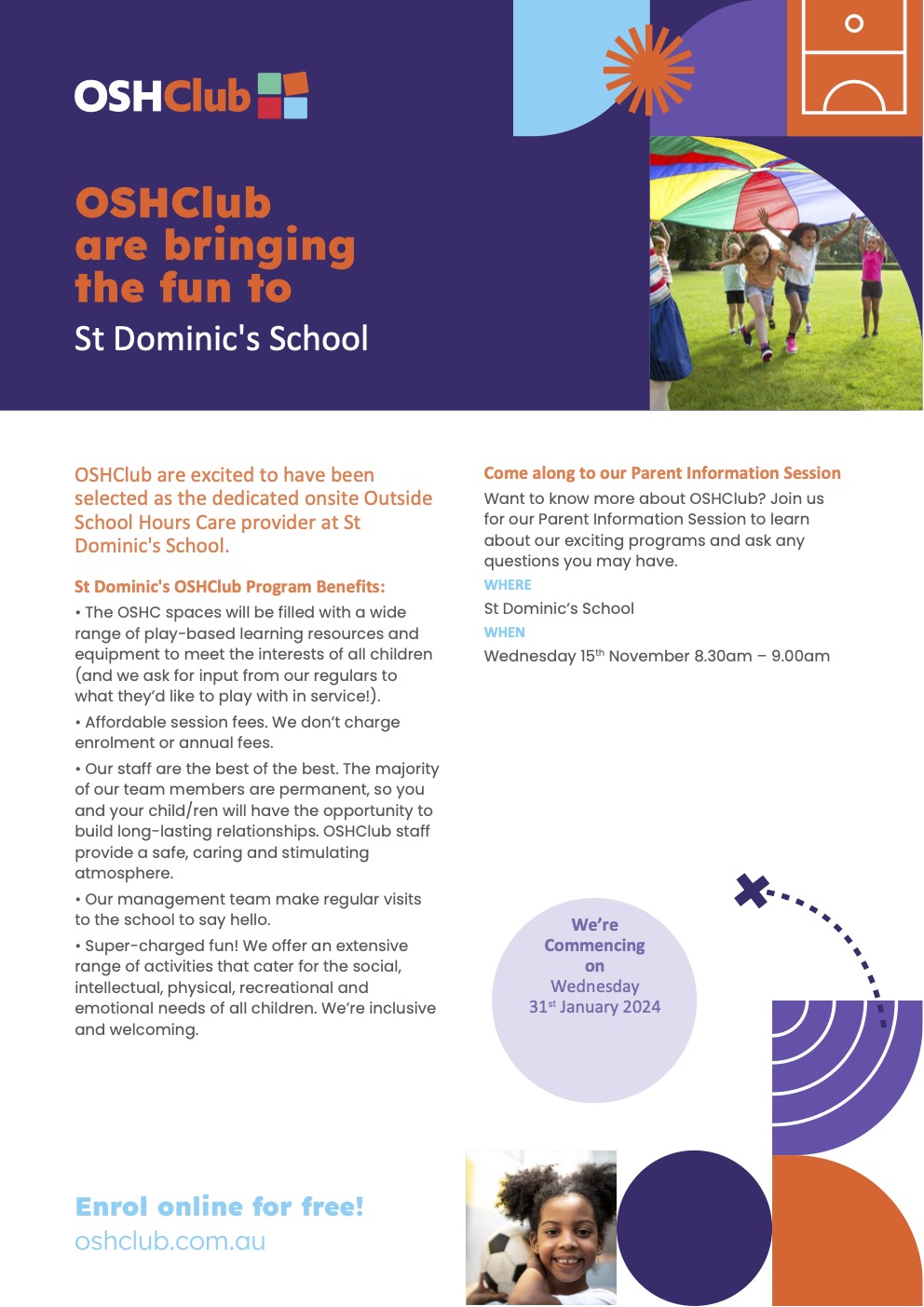 Onsite After School Hours Care Coming to St Dominic’s in 2024