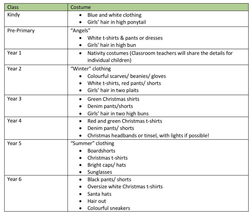 2025 Christmas Concert Information and Costume Requirements